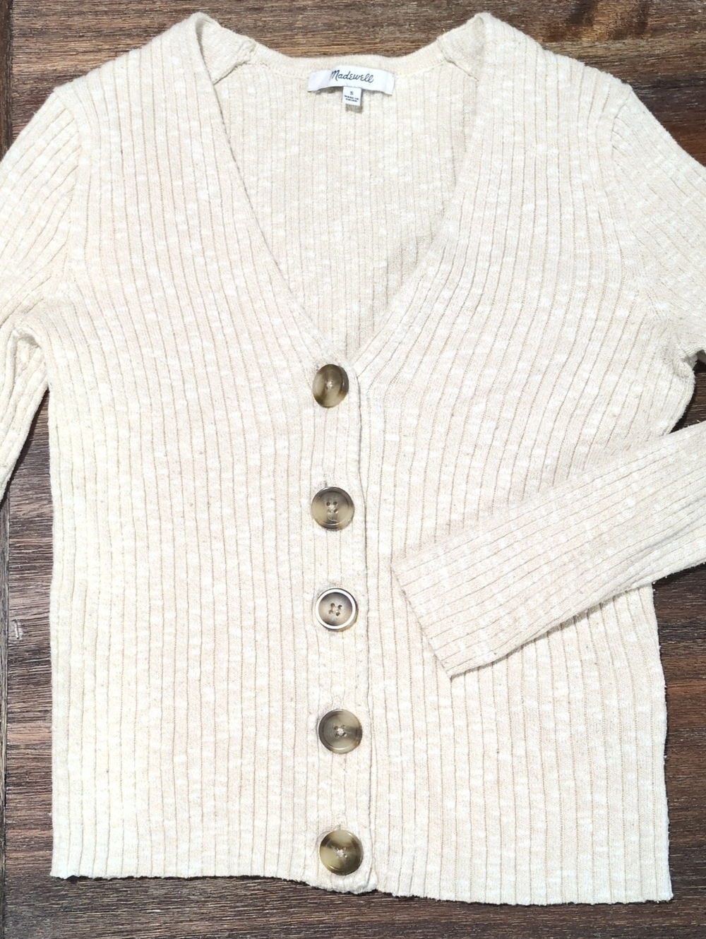 Madewell Cream Ribbed V-Neck Button Cardigan Women's Small